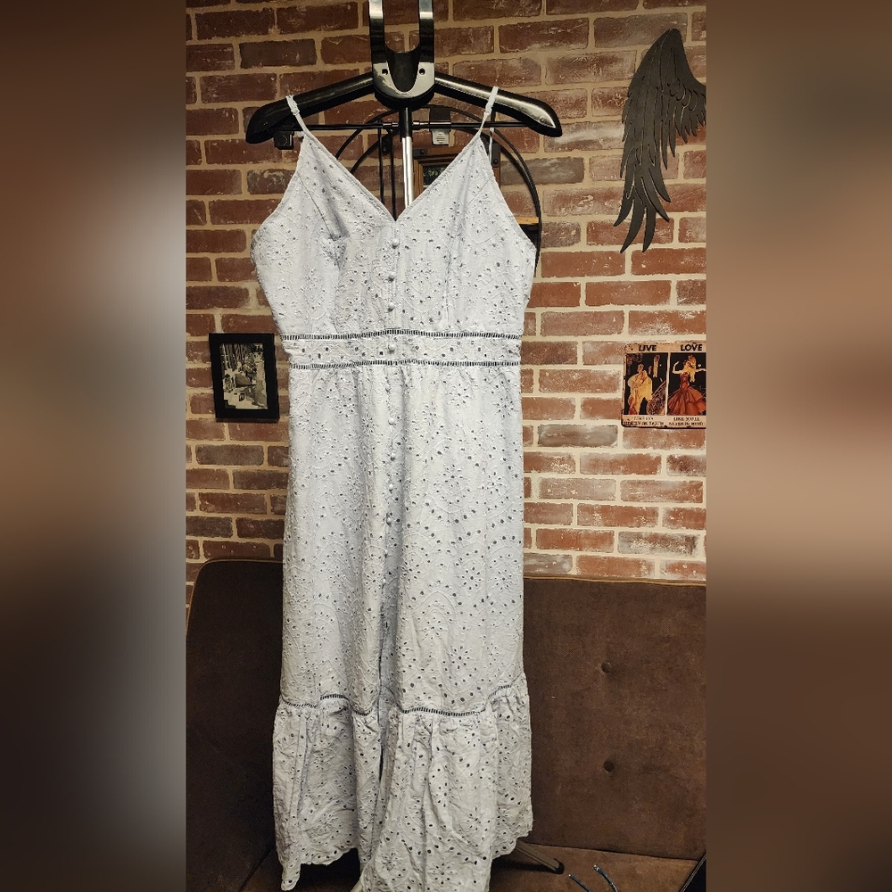 Simplee Apparel Light Blue Eyelet Maxi Dress